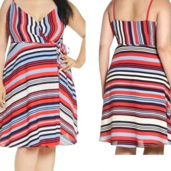 Cooper St Red Blue Striped Genuine Wrap Dress - Picture 1 of 7